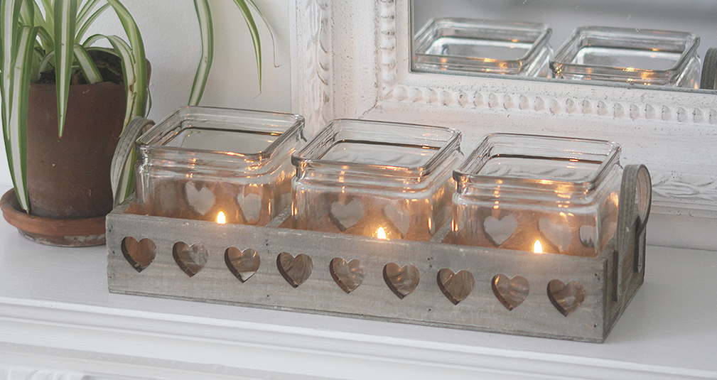 5. Wooden heart tray with square glass jars
